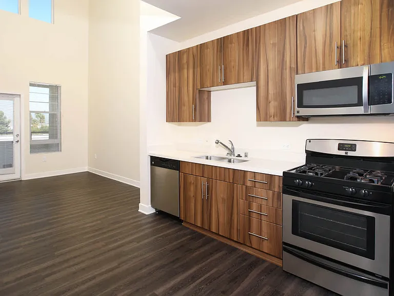 Kitchen and Living Room with Hard Surface Flooring