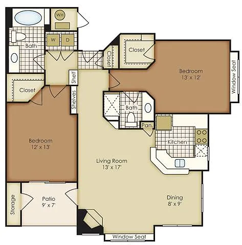 Floor plan Two Bedroom 4B2B