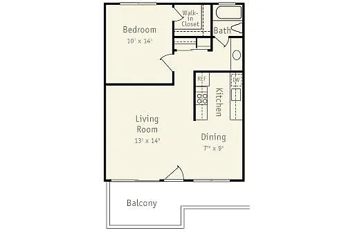 Floor plan 1 Bedroom- Aspen