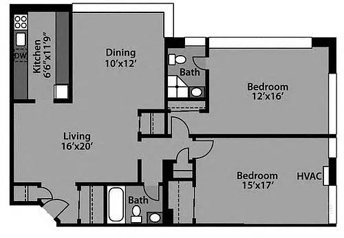 Floor plan 2 Bed / 2 Bath - B1B