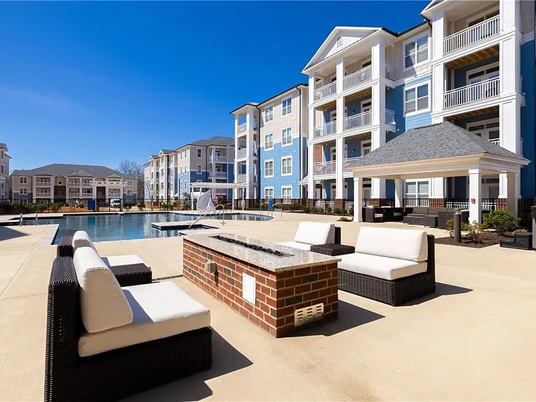 Pool area with fire pit