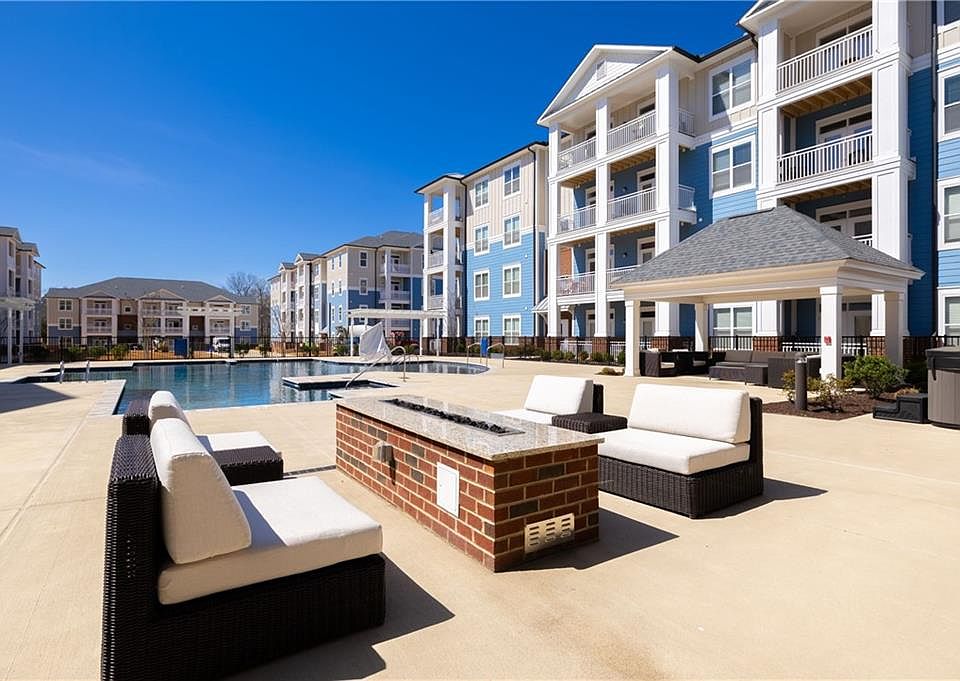 Pool area with fire pit