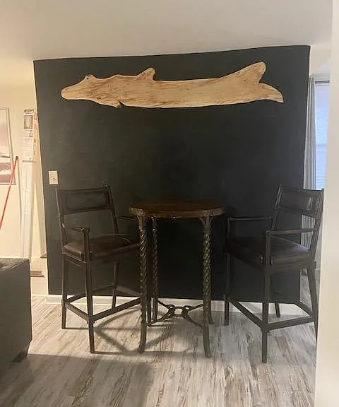 Copper top table and chalk board for fun