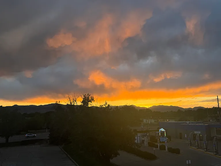 Sunset mountain view from the rooftop