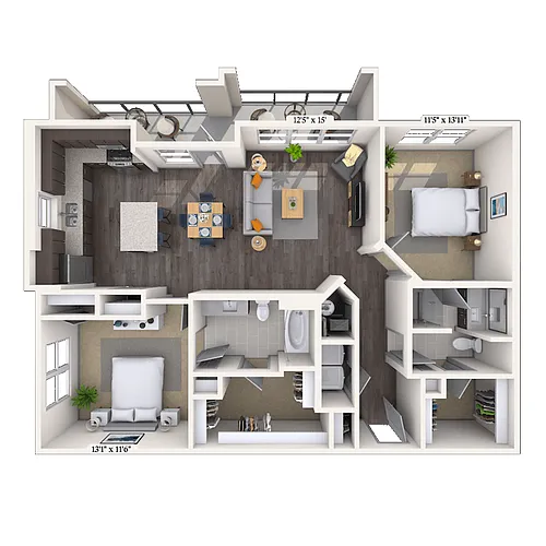 Floor plan Traditional 2x2-1259 SF-FP
