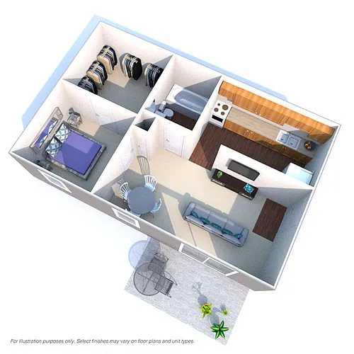 Floor plan 1 Bedroom 1 Bath Patio