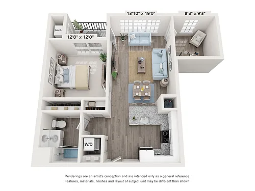 Floor plan One Bed One Bath Den
