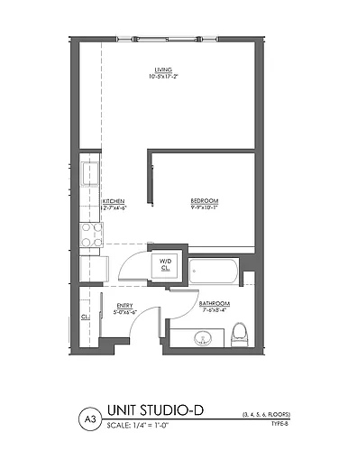 Floor plan 1 Bed 1 Bath - 558 sqft