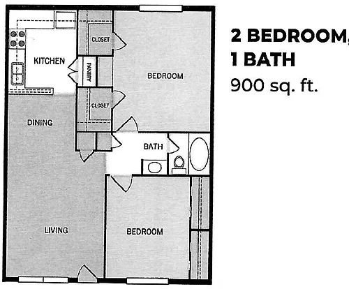 Floor plan 2 Bed 1 Bath