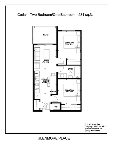 Floor plan 2 bedroom + 1 bathroom with Balcony