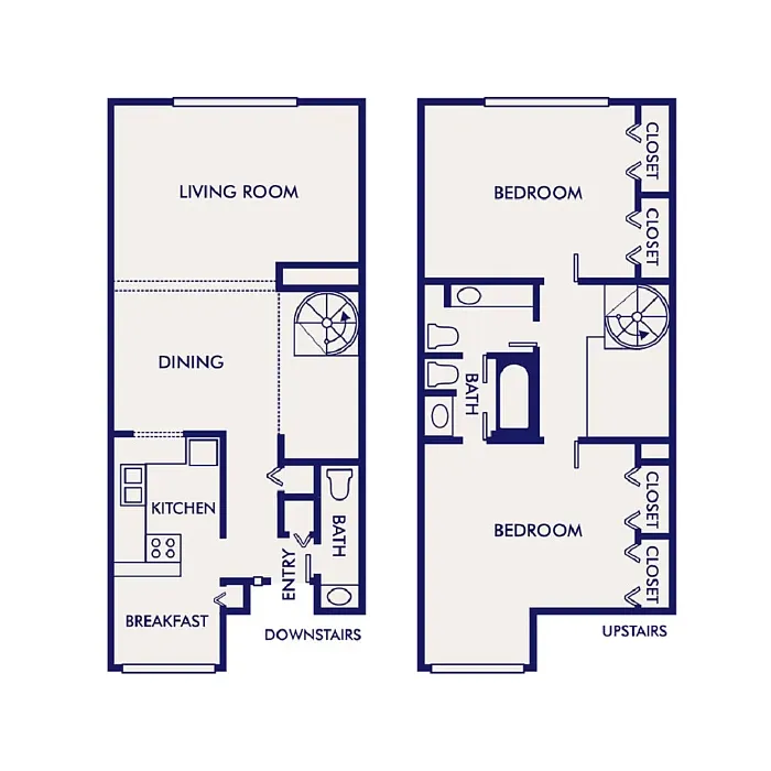 Floor plan E - 2 Bed 1 Full 2 Half Baths