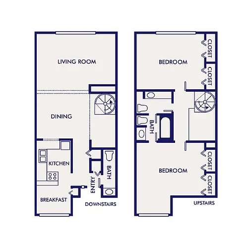 Floor plan E - 2 Bed 1 Full 2 Half Baths
