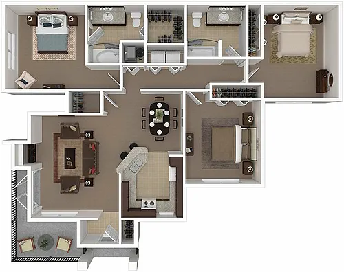 Floor plan C2 Queen - Three Bedroom, Two Bathroom