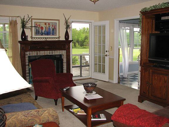 great-room with wood burning fireplace