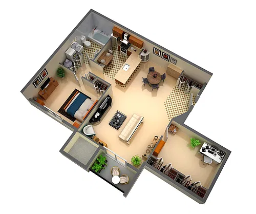 Floor plan 1 Bedroom with Den Large