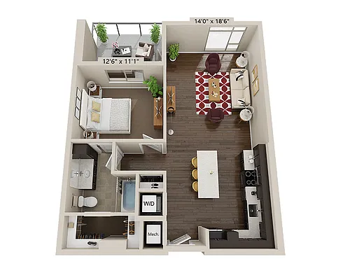 Floor plan One Bedroom A1M