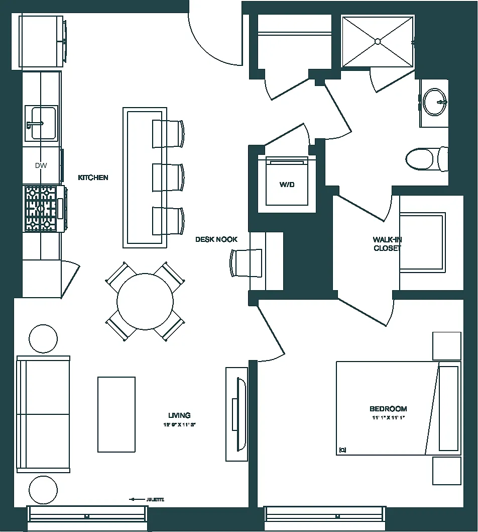Floor plan 1 Bed/1 Bath-B3R