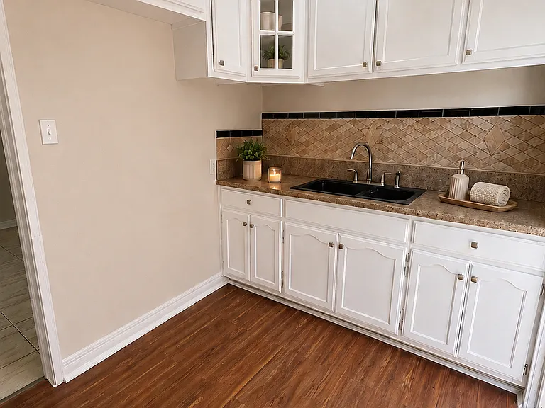 Virtually staged kitchen countertop for illustrative purposes only