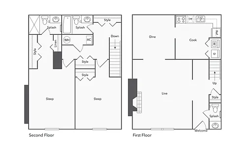 Floor plan 2 BR x 2.5 BA - Townhome - Washer/Dryer