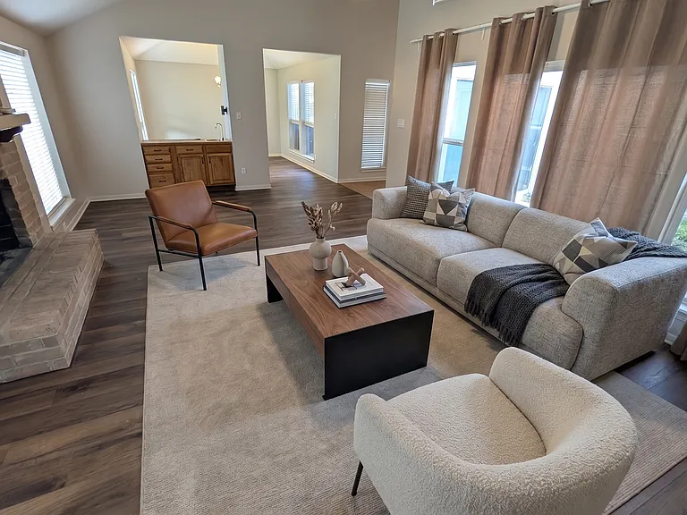 Another AI vision of how it might look with your furnishings. You can see how incredibly spacious and airy this open space feels.