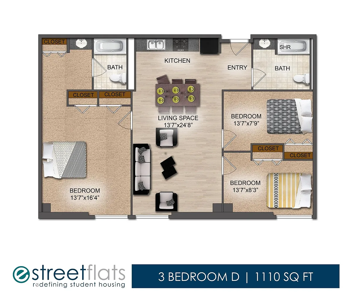 Floor plan 3 Bedroom D