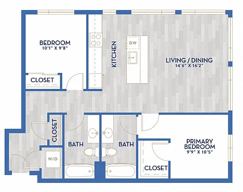 Floor plan D2 - Two Bed, Two Bath