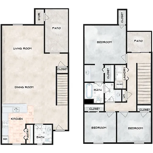 Floor plan 3 Bed, 1.5 Bath B
