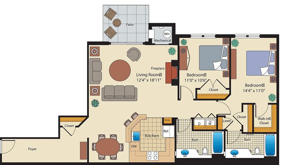 Floor plan 2 Bed/2 Bath-Deluxe-BX1