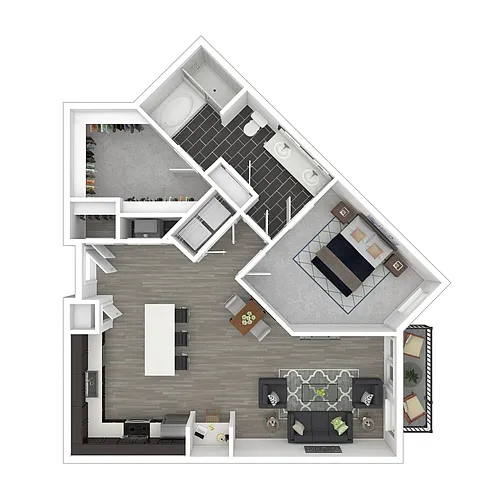 Floor plan 1 Bedroom (Corner)