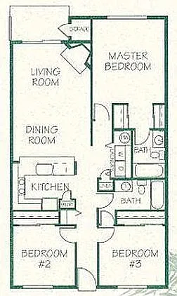 Floor plan Three Bedroom and Two Bath