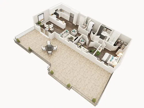 Floor plan One Bed One Bath Den 1P