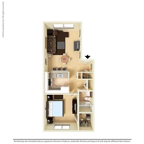 Floor plan Large 1 Bed 0.75 Bath