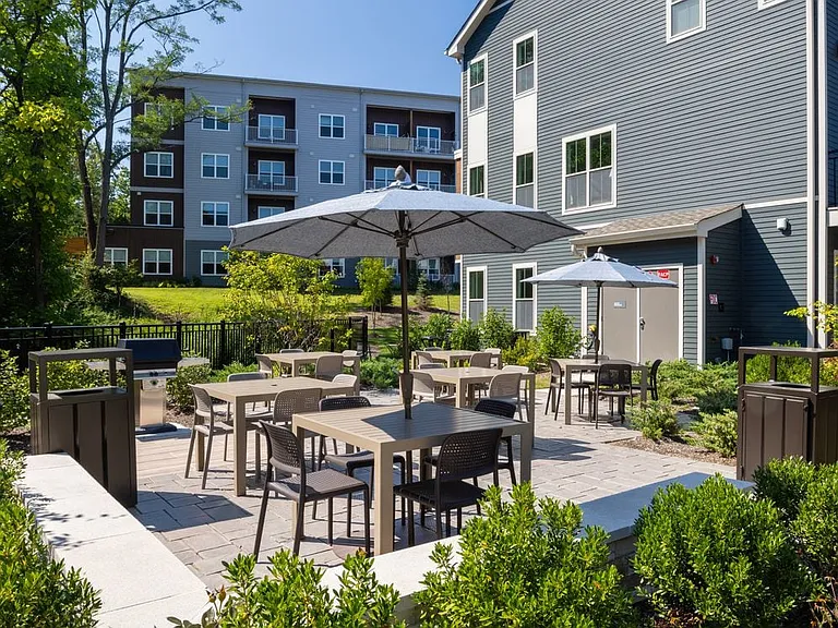 Courtyard with picnic areas and BBQ grills
