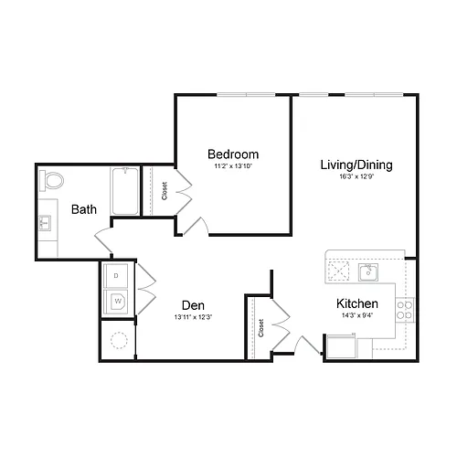 Floor plan One Bedroom/One Bath (1Ns-A) Den