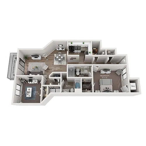 Floor plan A3 1 Bedroom with Den