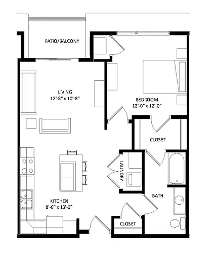 Floor plan 1 Bedroom A2 SIM