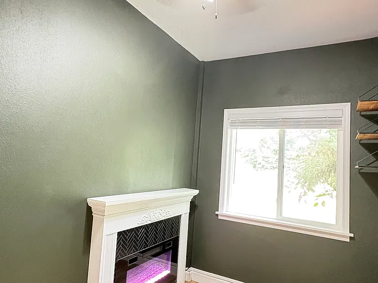 Fresh paint, new flooring, a cozy electric fireplace with remote-controlled flame and glass colors, and peaceful backyard views make this office a comfortable and inspiring space for work, study, or creative pursuits.