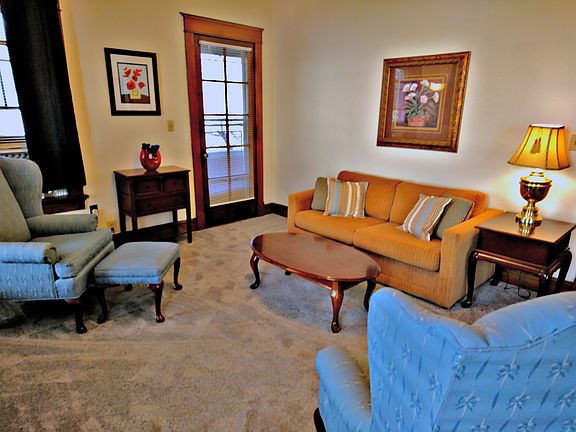Living room looking out to the front porch