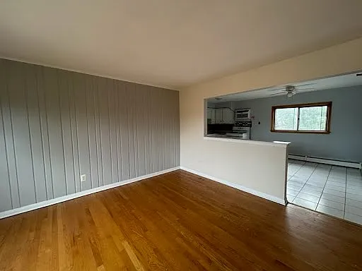 Open concept format with connection to dining room and kitchen