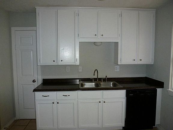 Kitchen with double stainless steel sink