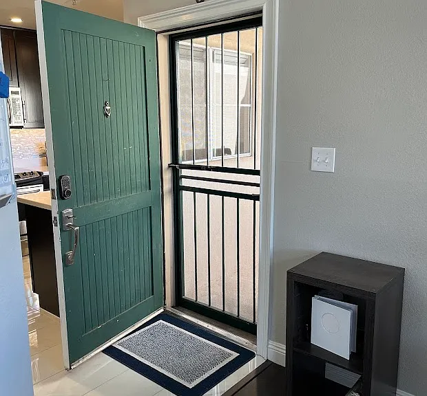 Security screen door allows for air flow on those nicer days.