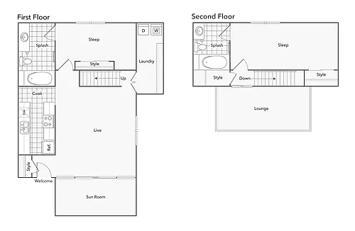 Floor plan 2 BR x 2 BA - Townhome with Washer & Dryer - B