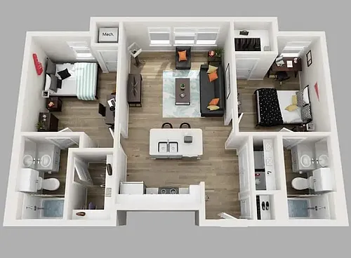 Floor plan Two Bedroom - B2 Bedroom Suite - Per Person