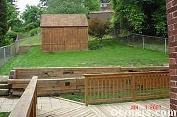 fenced yard w/deck and shed