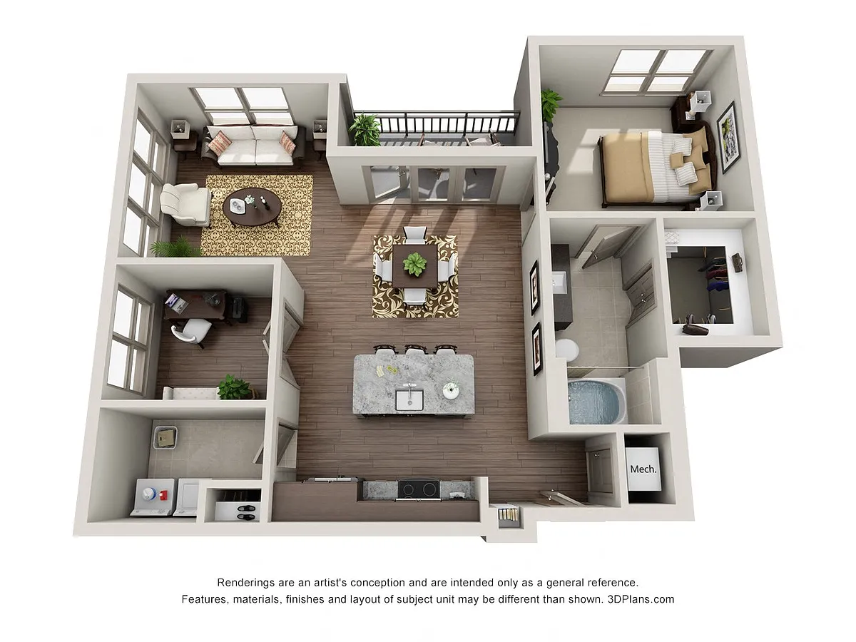Floor plan One Bedrom One Bath Den - A9