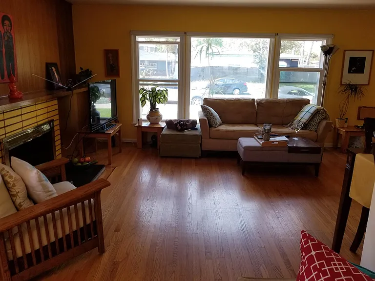 Living room with front window view