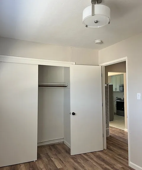 Bedrooms have wood laminate flooring, large closets, new two tone paint and LED lighting.