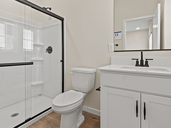 Primary bath with matte black accents