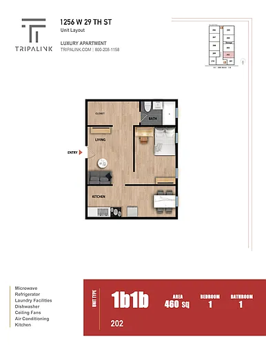 Floor plan 1 Bed 1 Bath - 460 sqft