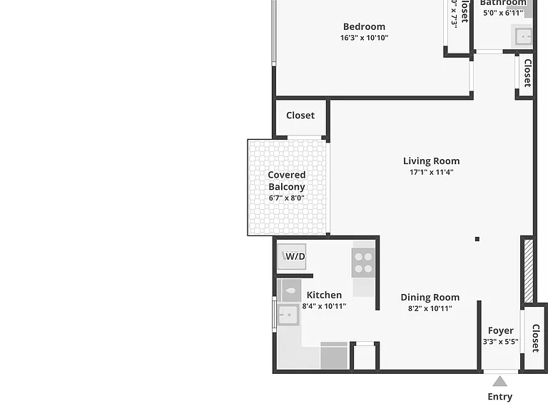 1BR, 1BA - 692SF - Floor Plan